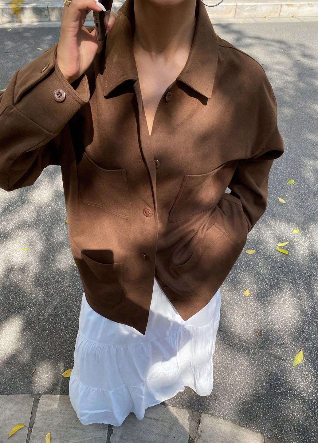 Коричневая демисезонная куртка куртка-пиджак SHEIN