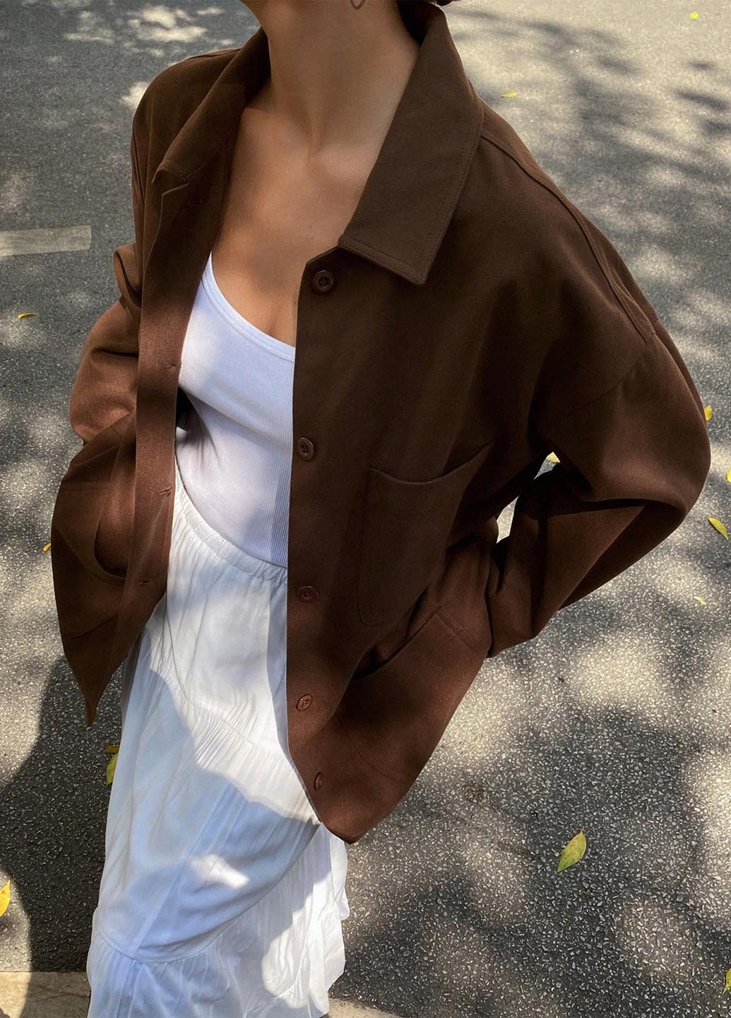 Коричневая демисезонная куртка куртка-пиджак SHEIN