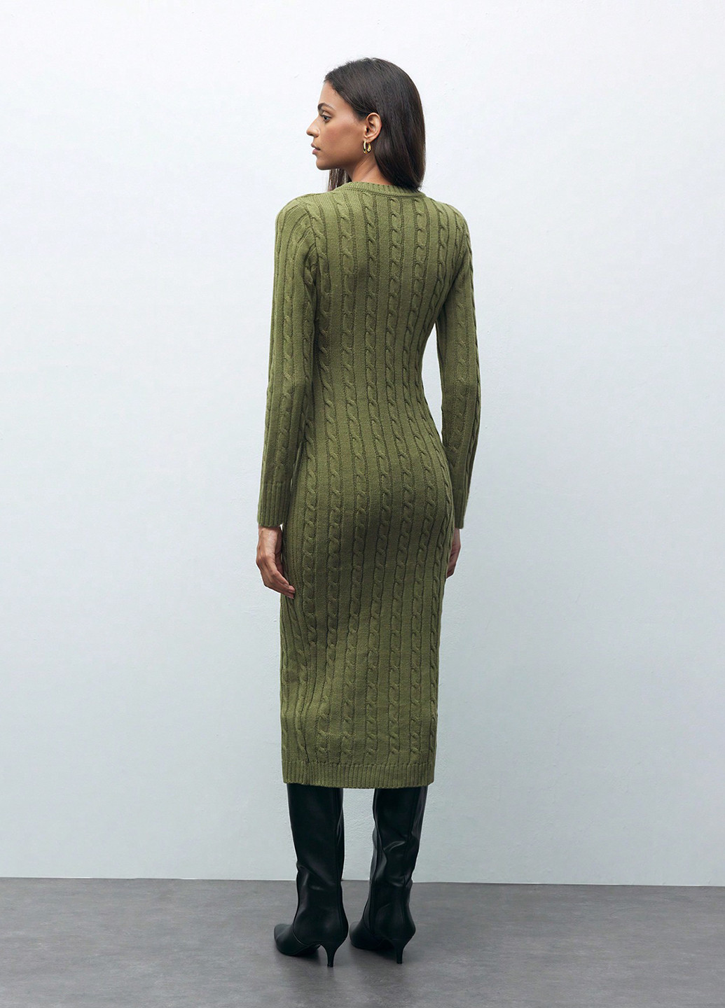 Оливкова (хакі) кежуал сукня футляр, сукня светр SHEIN однотонна