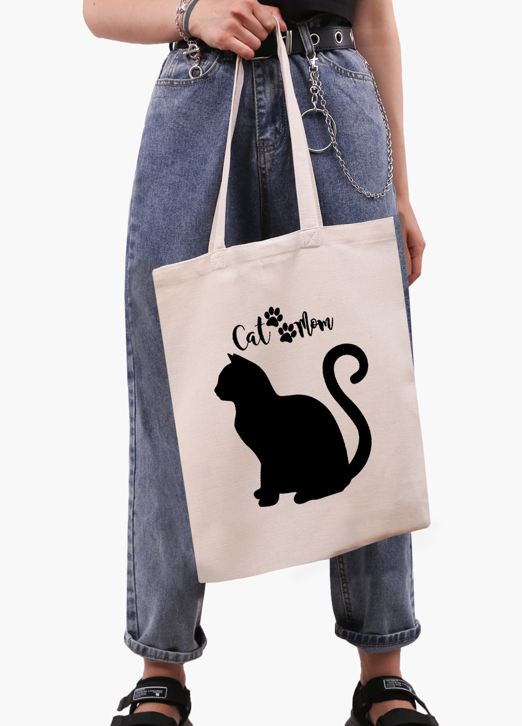 Еко сумка шоппер біла Cat Mom (9227-2840-WT-1) Еко сумка шоппер біла 41*35 см MobiPrint (221682949)