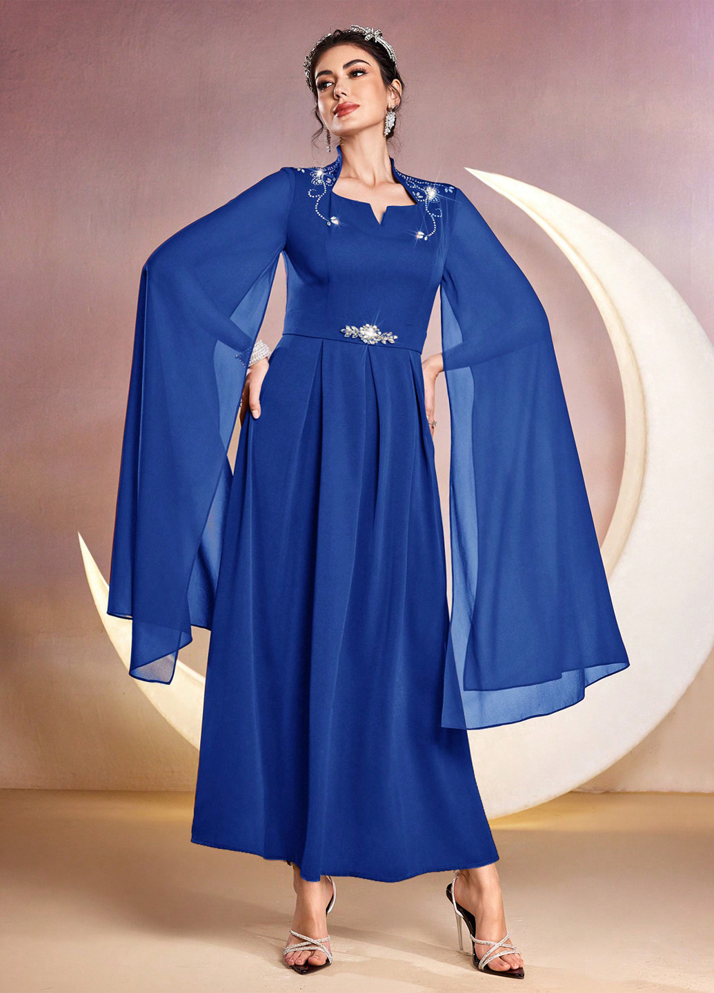 Синее вечернее платье силуэтная SHEIN однотонное