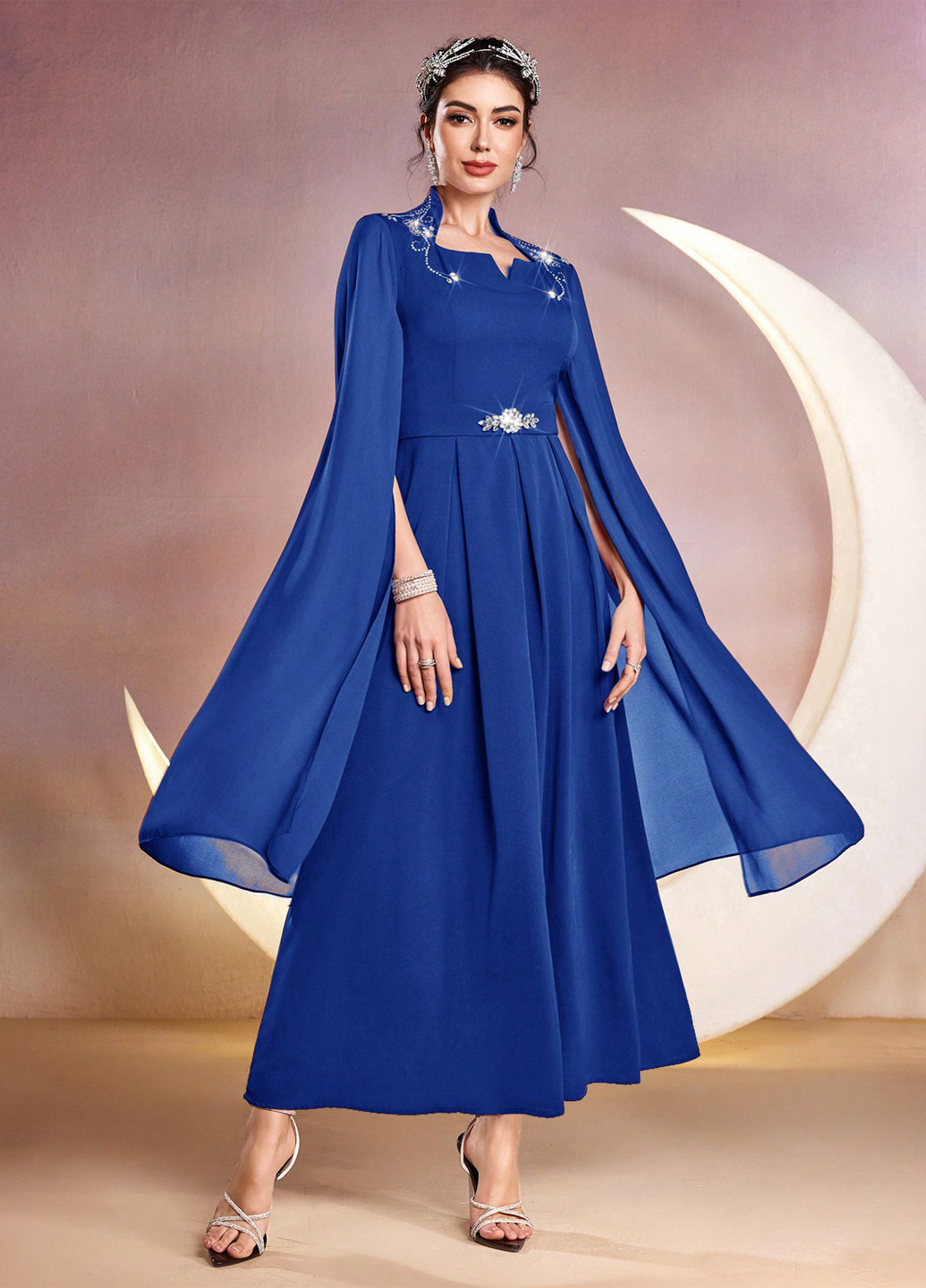 Синее вечернее платье силуэтная SHEIN однотонное