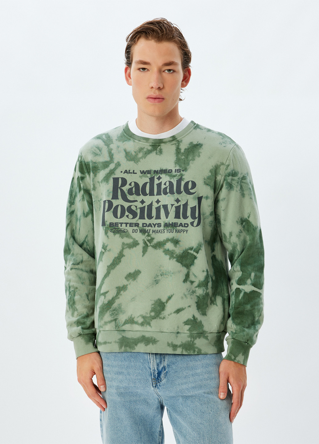 Салатовий світшот KOTON напис без декору (307496813)