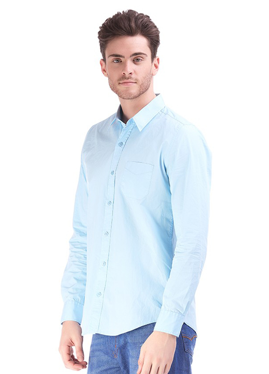 Светло-голубой кэжуал рубашка однотонная Яavin с длинным рукавом