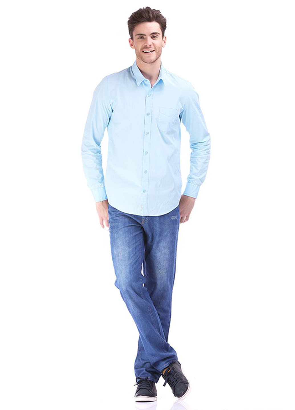 Светло-голубой кэжуал рубашка однотонная Яavin с длинным рукавом