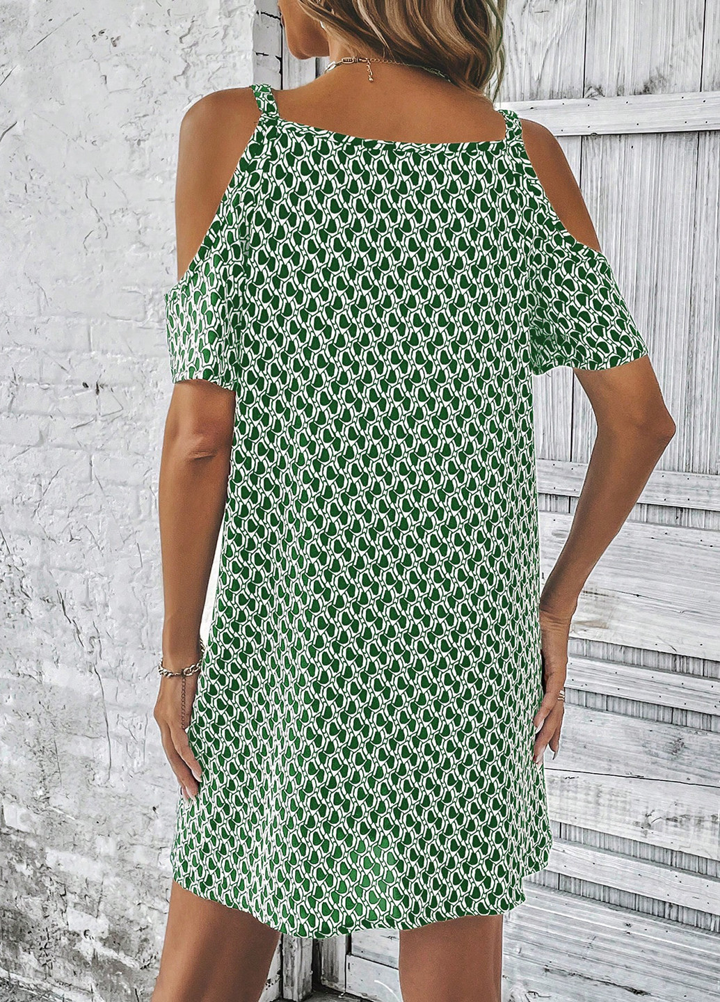 Темно-зелена кежуал сукня з відкритими плечима SHEIN з абстрактним візерунком