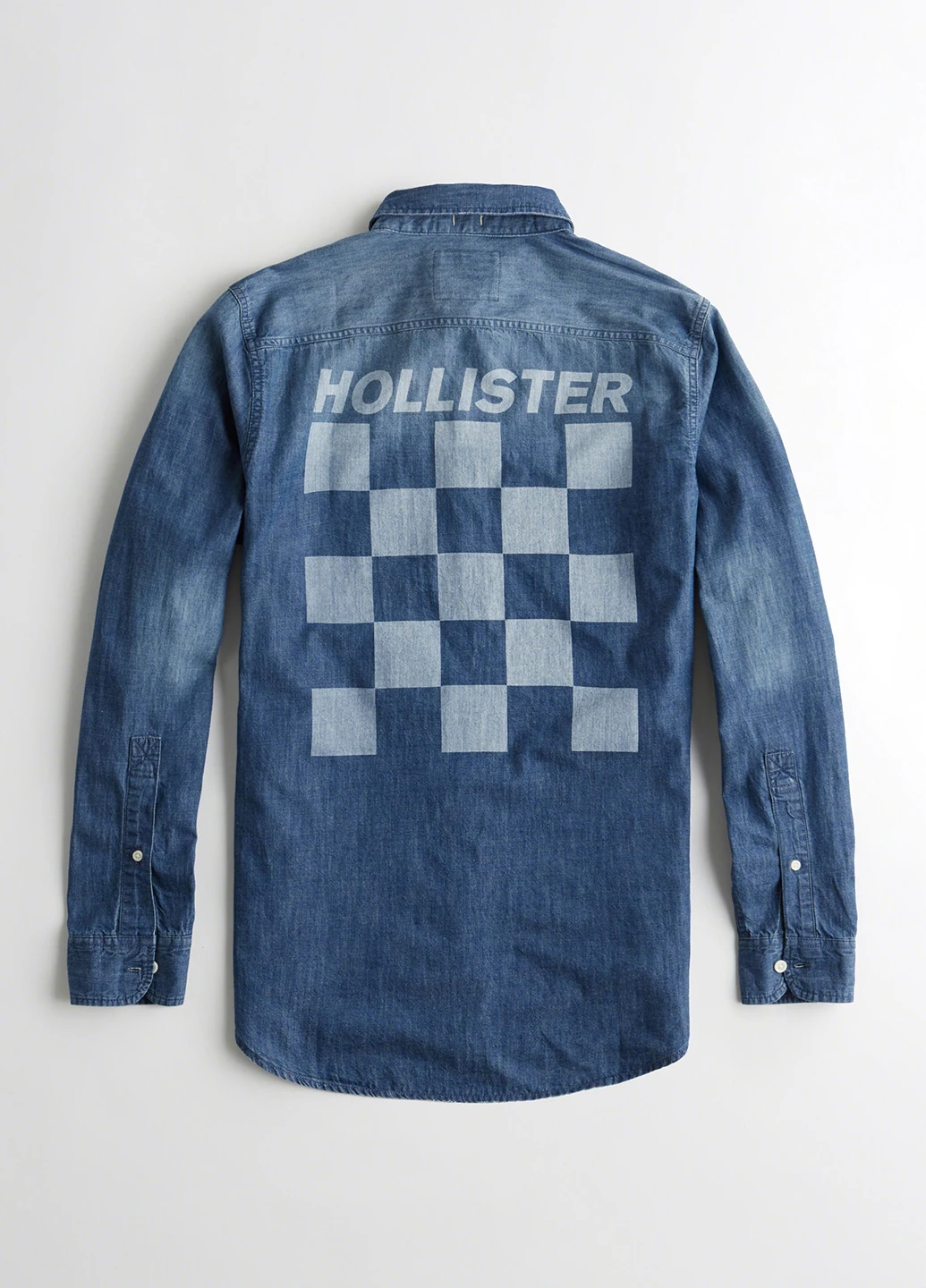 Синяя кэжуал рубашка однотонная Hollister с длинным рукавом