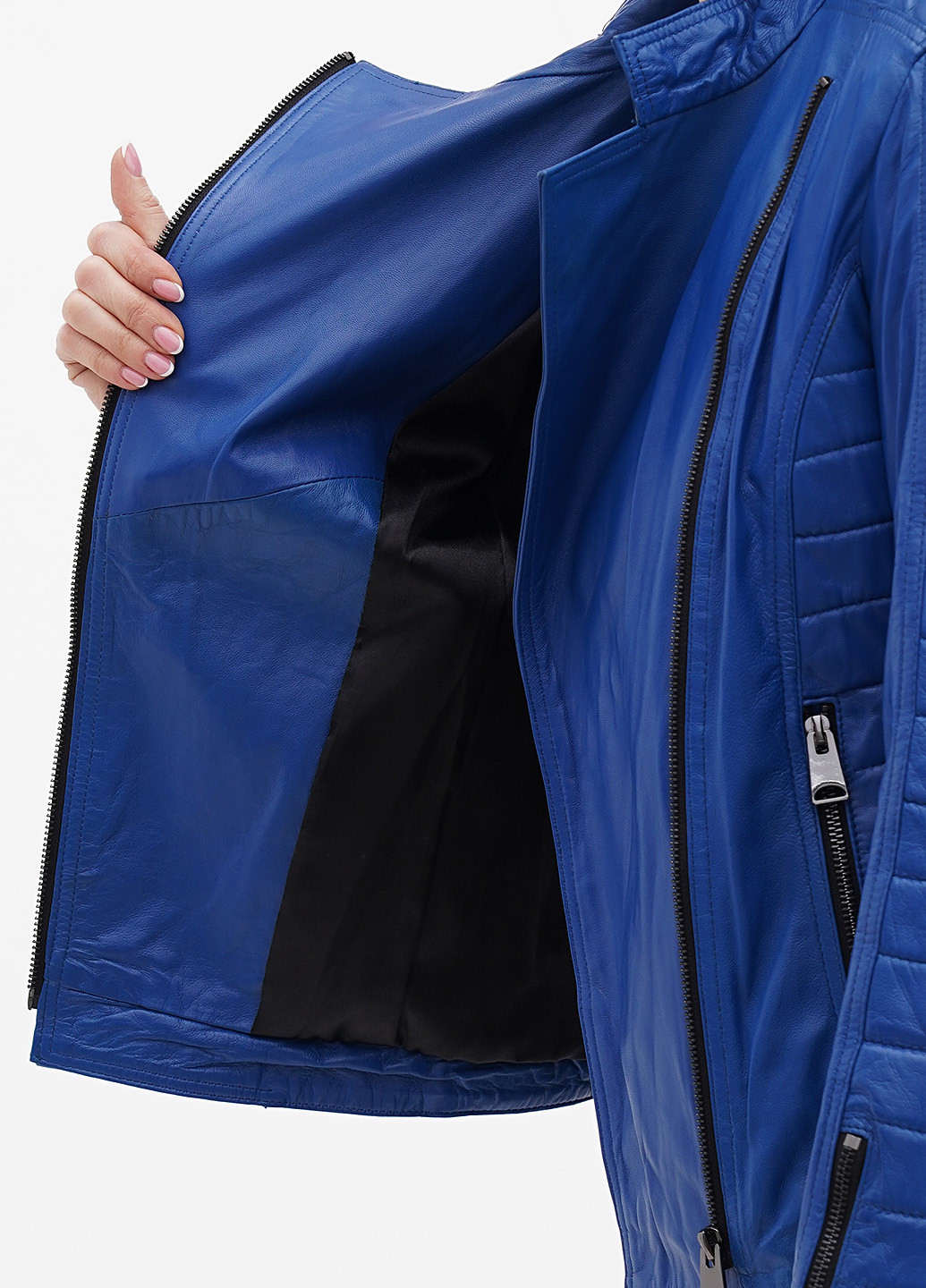 Синяя демисезонная куртка кожаная Gessada