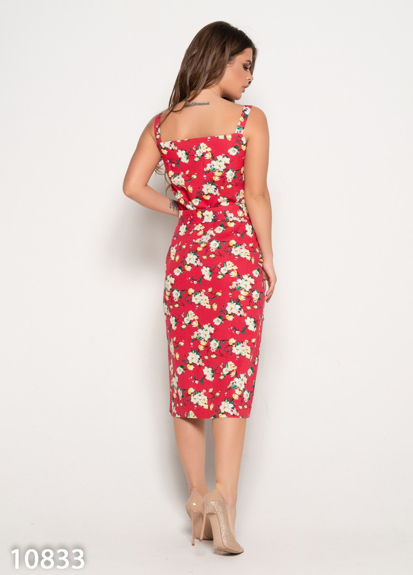 Малинова повсякденний сукня жіноча футляр ISSA PLUS з квітковим принтом