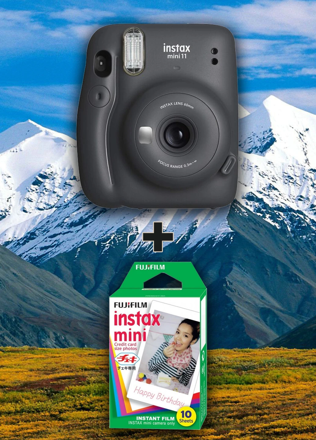 Фотоаппарат Instax Mini 11 Charcoal Gray +Фотобумага в подарок Colorfilm Instax Mini Glossy 10шт (16654970001) Fujifilm (229952029)
