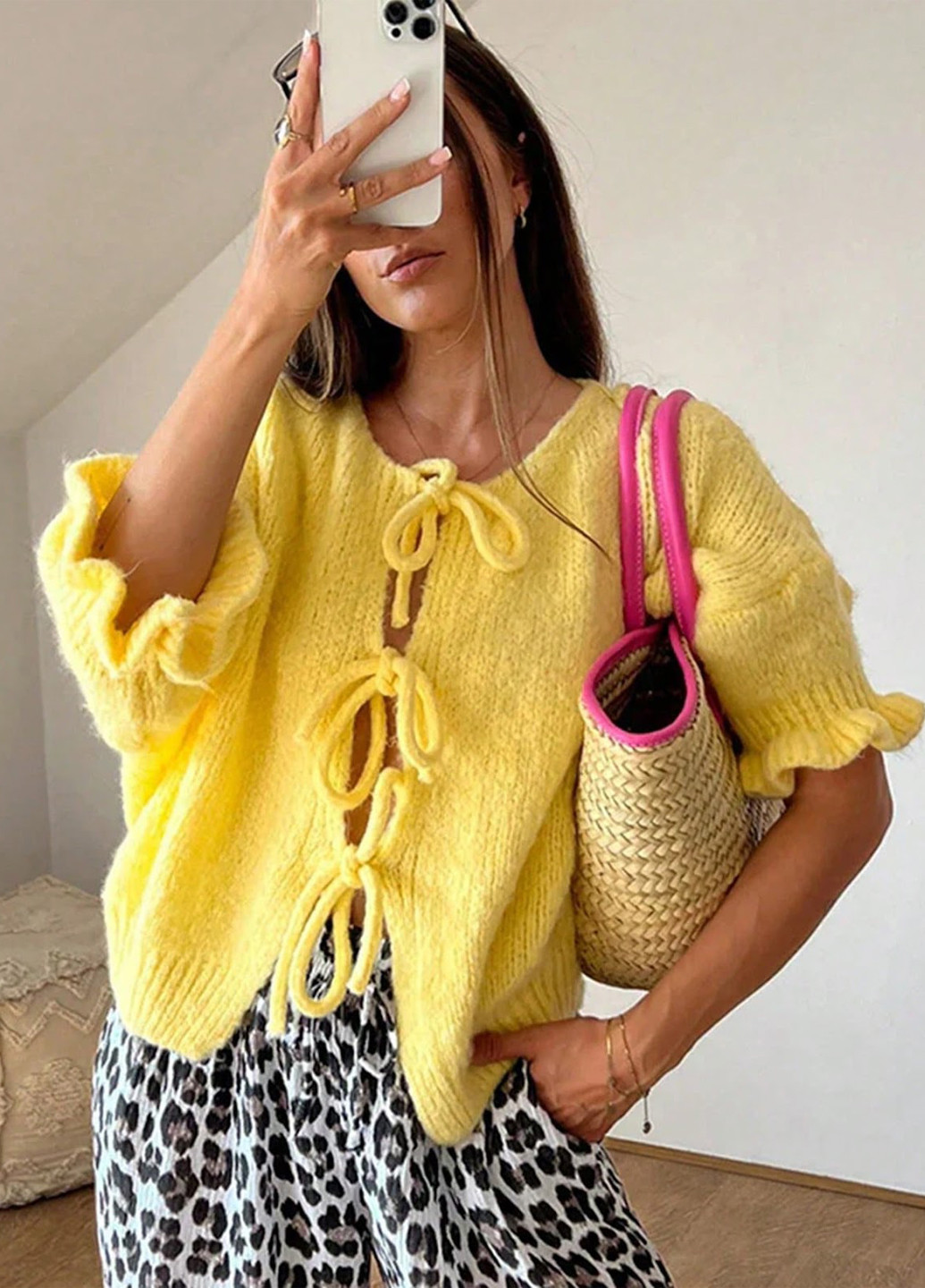 Желтый зимний кардиган SHEIN