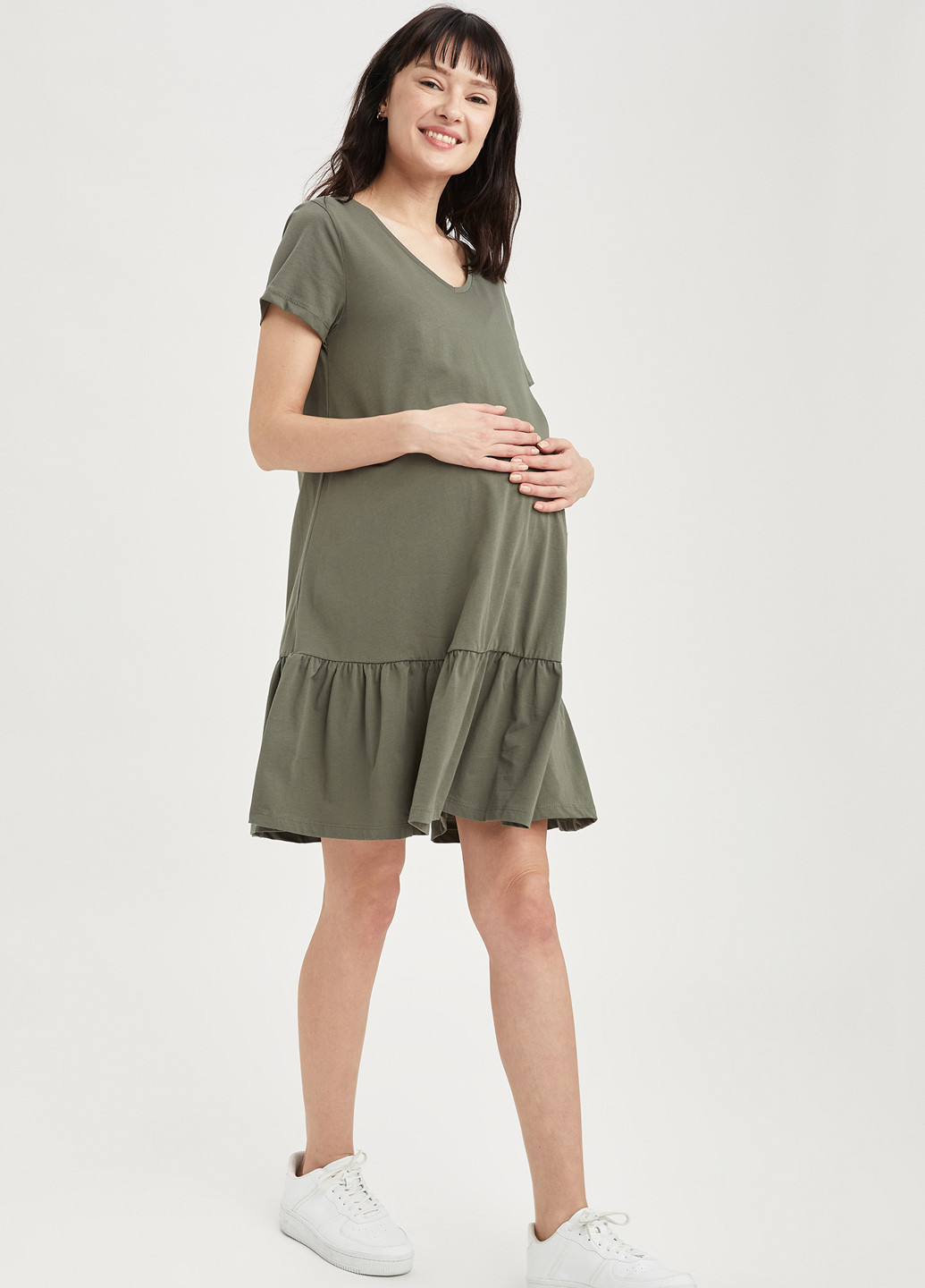 Оливкова кежуал плаття для вагітних а-силует DeFacto