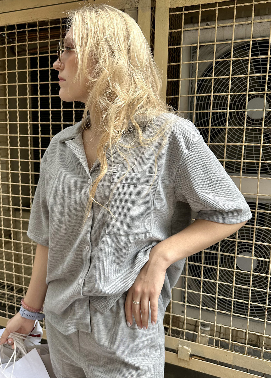 Серая всесезон пижама (рубашка, шорты) рубашка + шорты Kari Shop Atelier