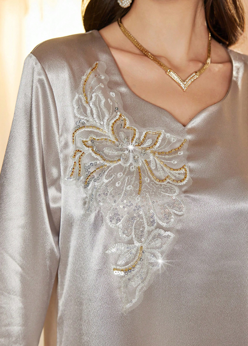 Світло-сіра вечірня сукня а-силует SHEIN однотонна