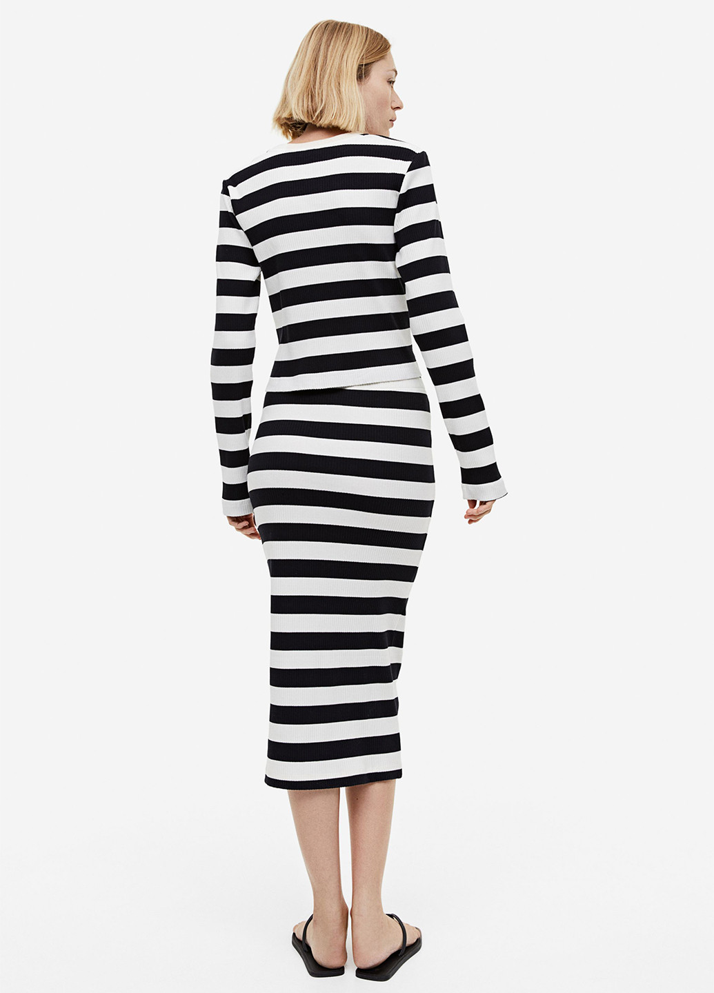 Черно-белая кэжуал в полоску юбка H&M карандаш