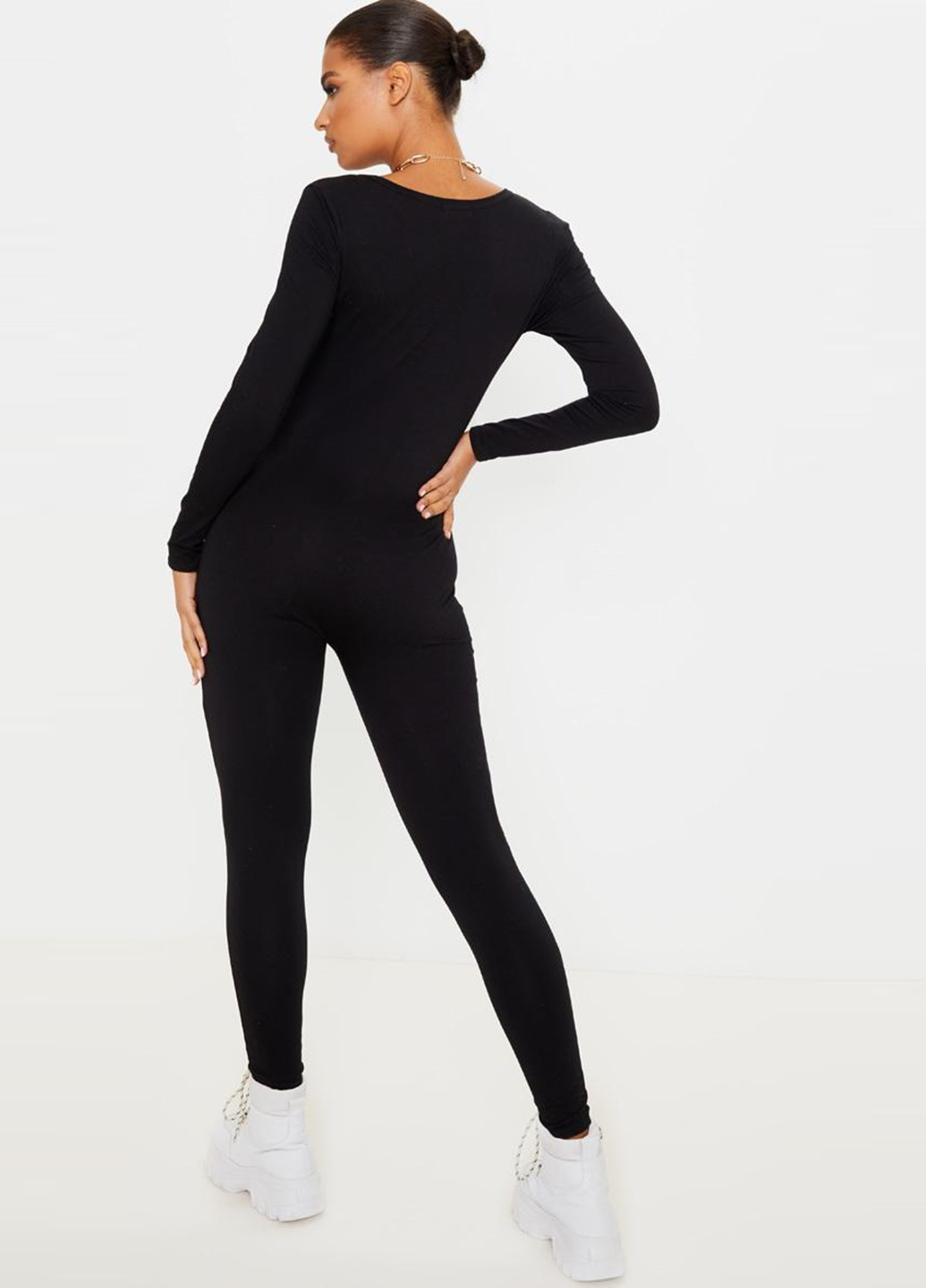 Комбінезон PrettyLittleThing комбінезон-брюки однотонний чорний кежуал бавовна, трикотаж