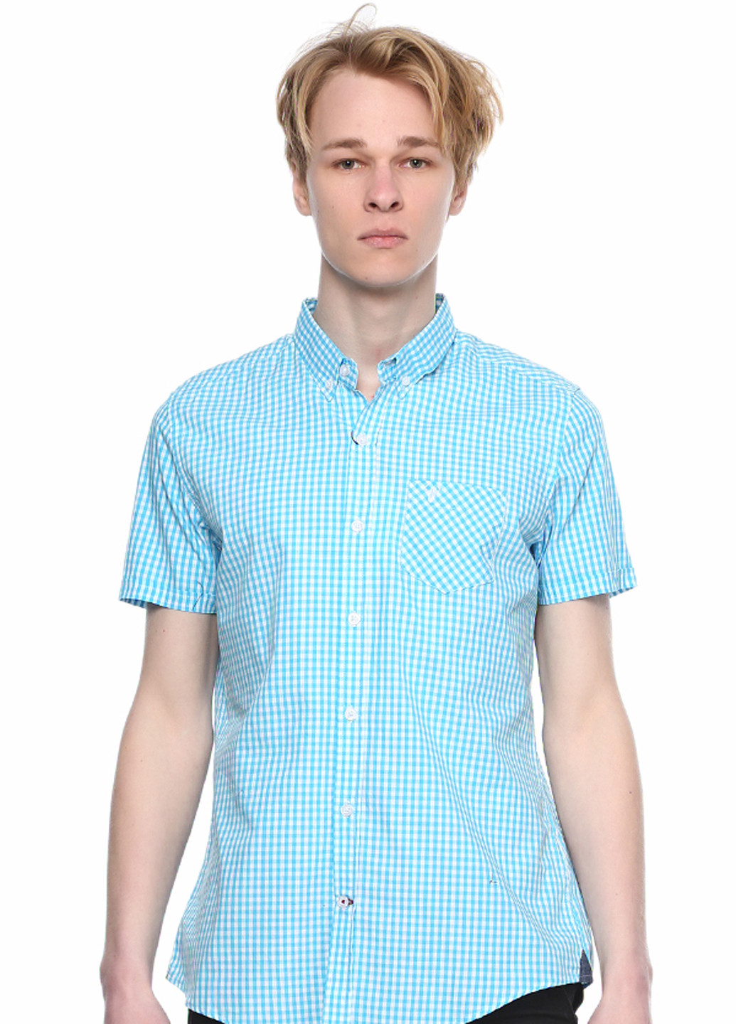 Голубой кэжуал рубашка в клетку Яavin с коротким рукавом