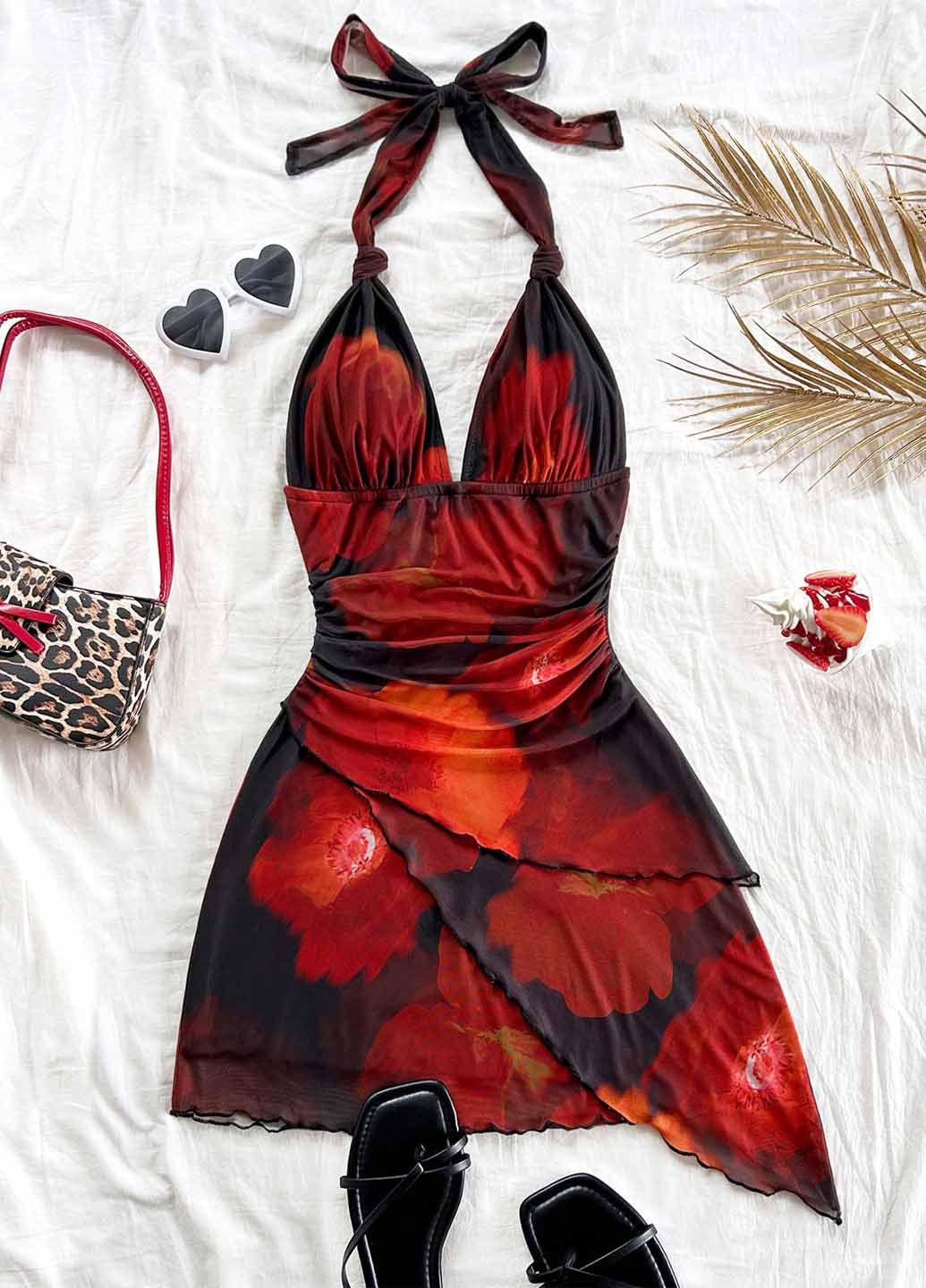 Комбінована коктейльна, кежуал сукня з відкритою спиною SHEIN з квітковим принтом