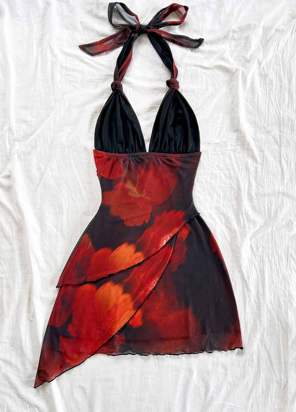 Комбінована коктейльна, кежуал сукня з відкритою спиною SHEIN з квітковим принтом