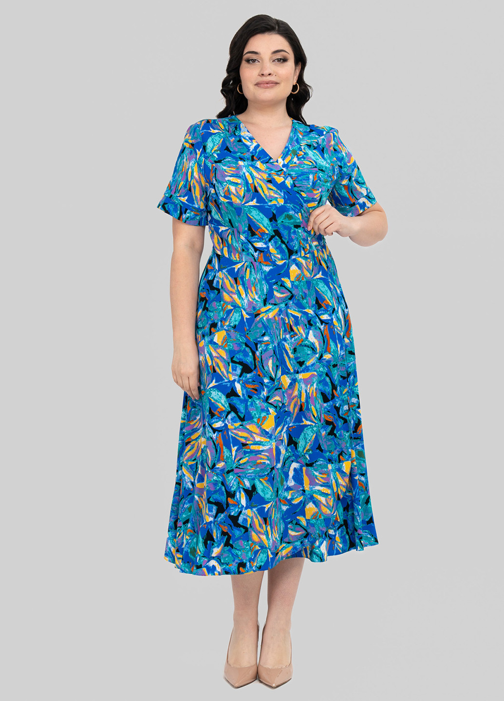 Темно-блакитна кежуал сукня на запах A'll Posa з абстрактним візерунком