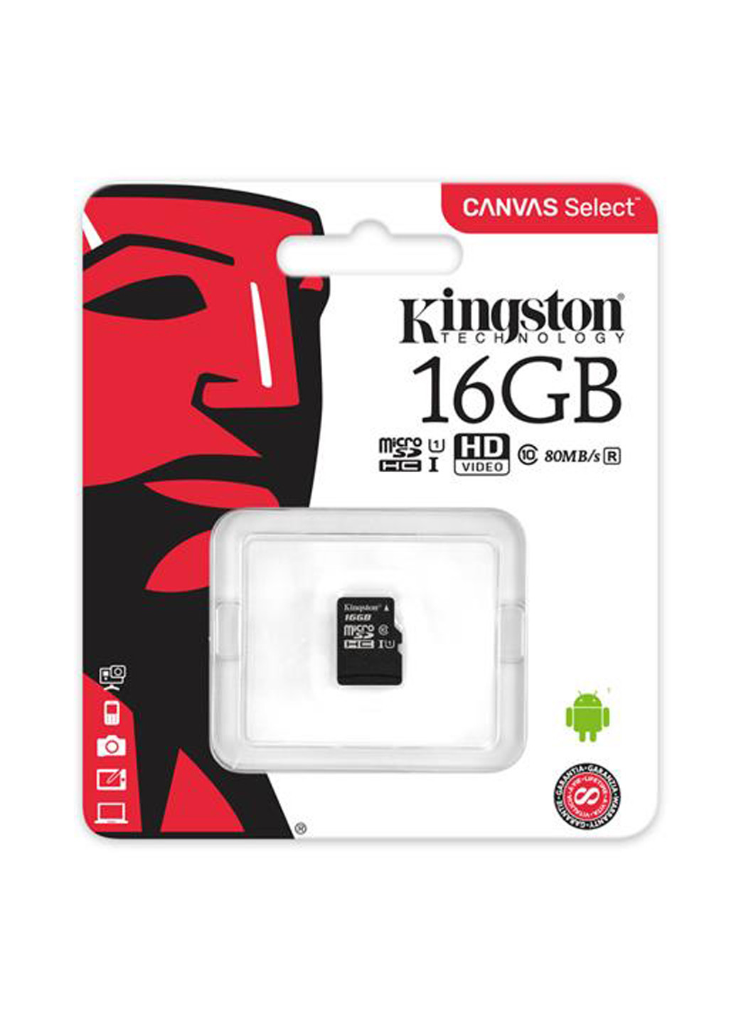 Карта памяти microSDHC 16GB C10 UHS-I (R80MB/s) (SDCS/16GBSP) Kingston Карта памяти Kingston microSDHC 16GB C10 UHS-I (R80MB/s) (SDCS/16GBSP) чёрные