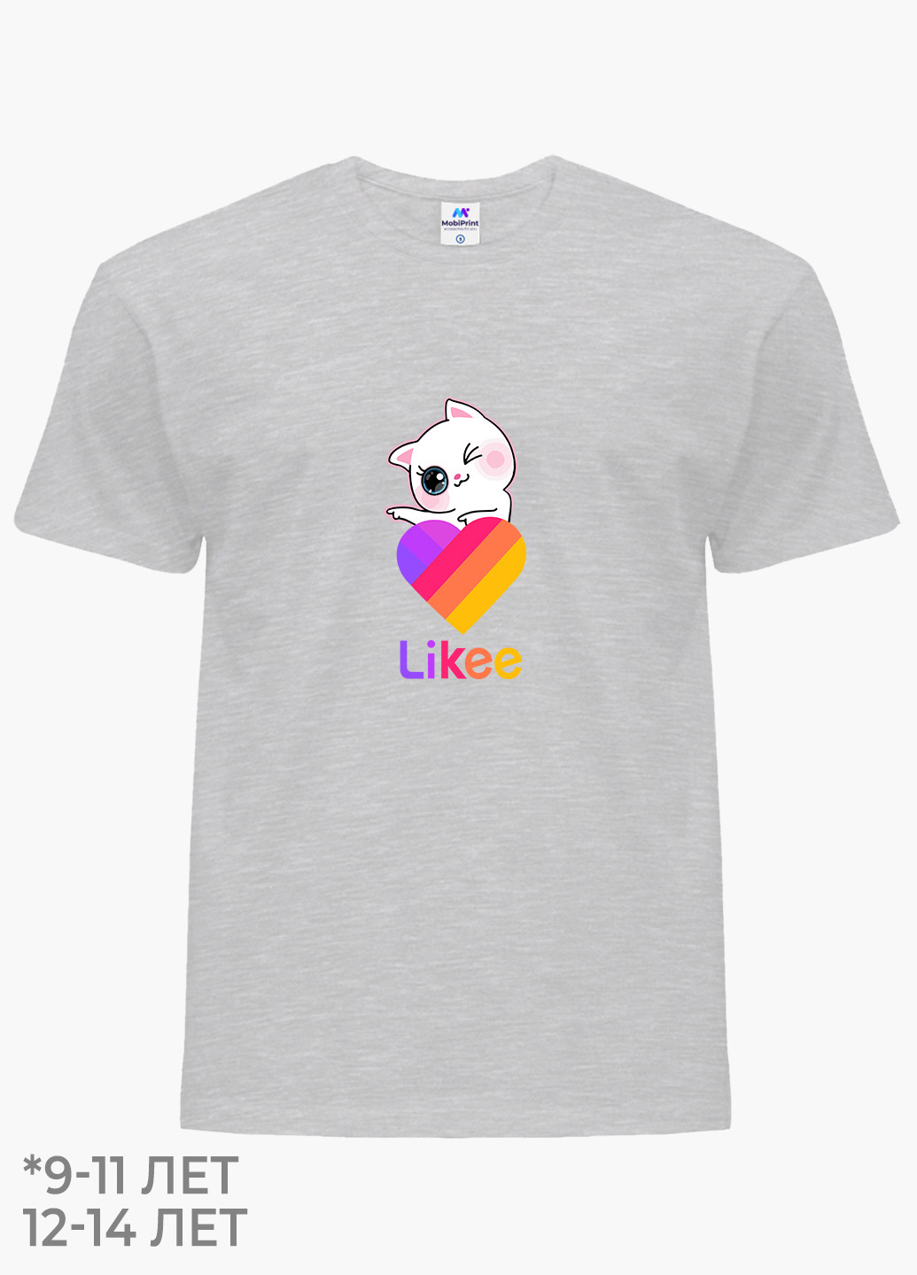 Світло-сіра демісезонна футболка дитяча лайк котик (likee cat) (9224-1595) MobiPrint