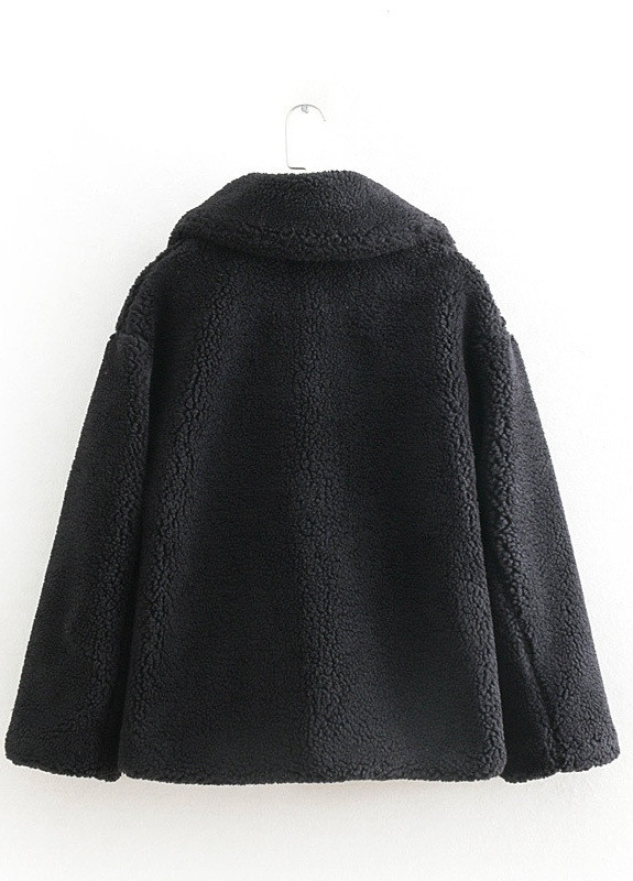 Черная демисезонная куртка женская из искусственного меха с накладными карманами fur Berni Fashion 55583