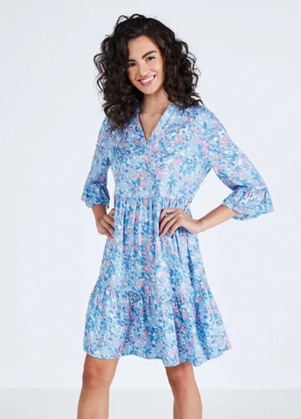 Блакитна кежуал сукня а-силует Esmara з квітковим принтом