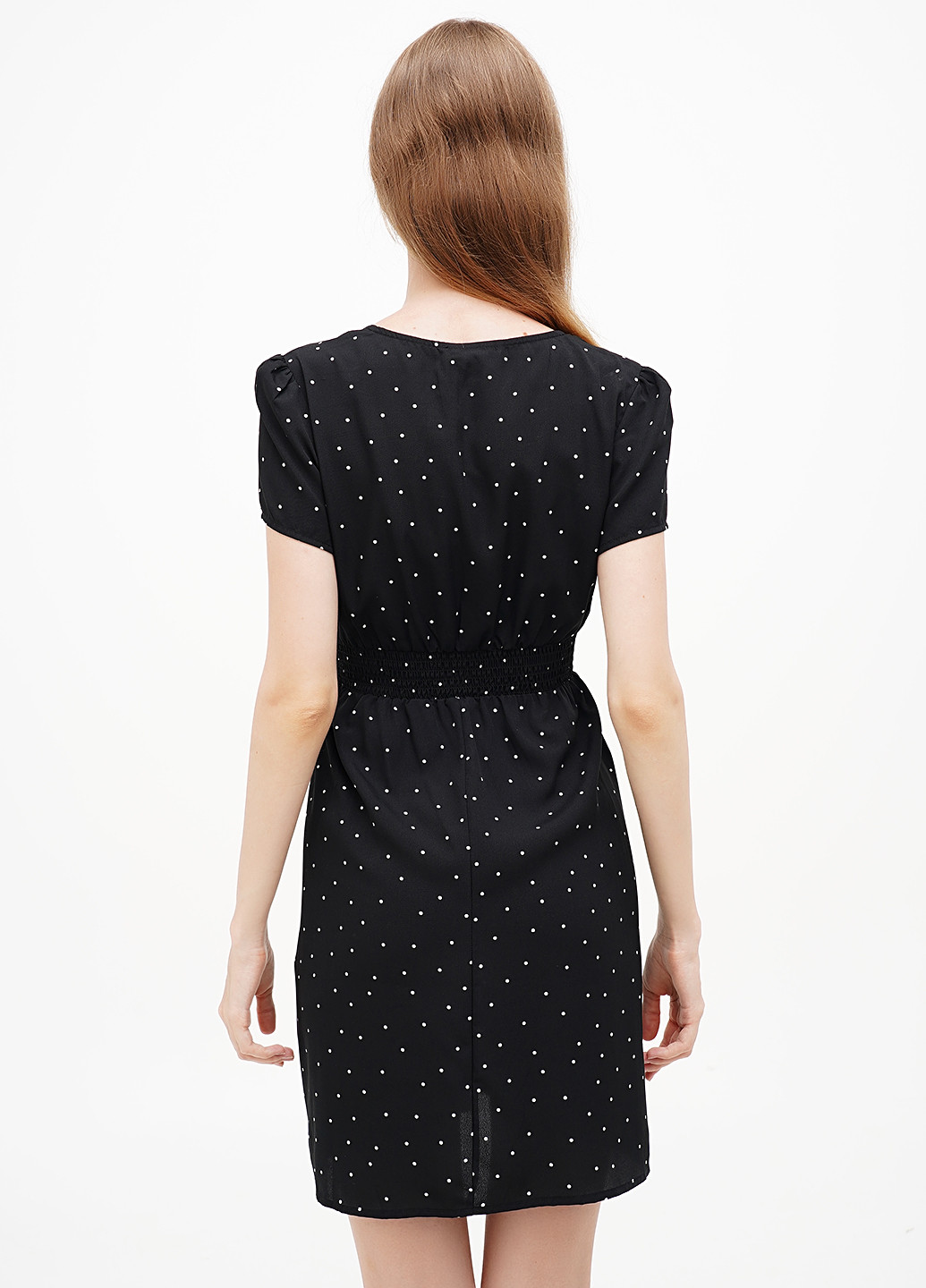 Черное кэжуал платье на запах Terranova в горошек