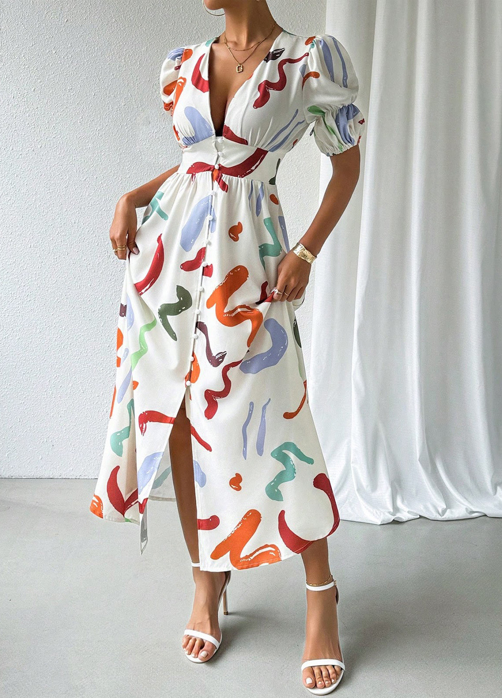 Молочна кежуал сукня кльош SHEIN з малюнком