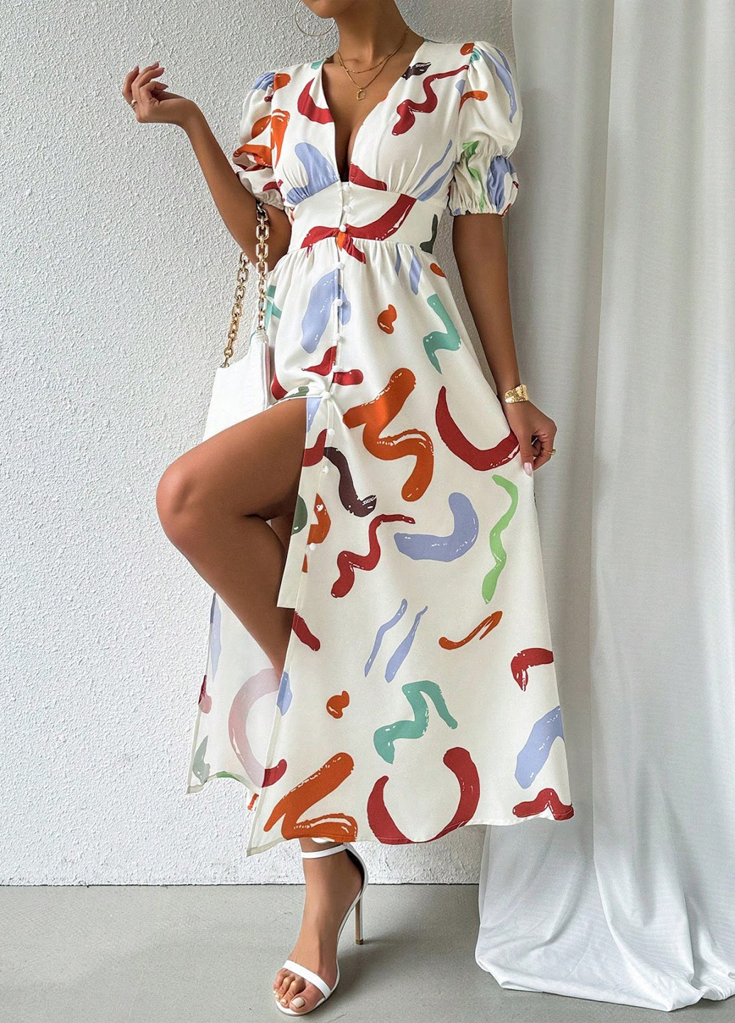 Молочна кежуал сукня кльош SHEIN з малюнком