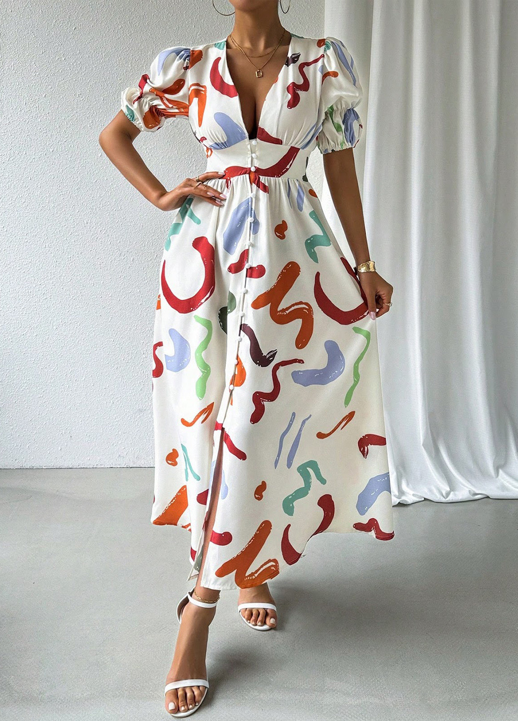 Молочна кежуал сукня кльош SHEIN з малюнком