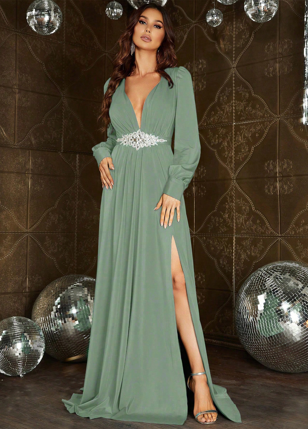 Мятное вечернее платье клеш Faeriesty однотонное