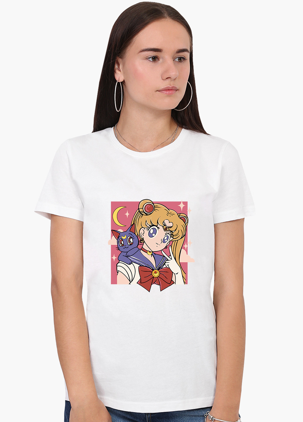 Футболка жіноча аніме Сейлор Мун (Sailor Moon) Білий (8976-2659) XXL MobiPrint - (216331013)