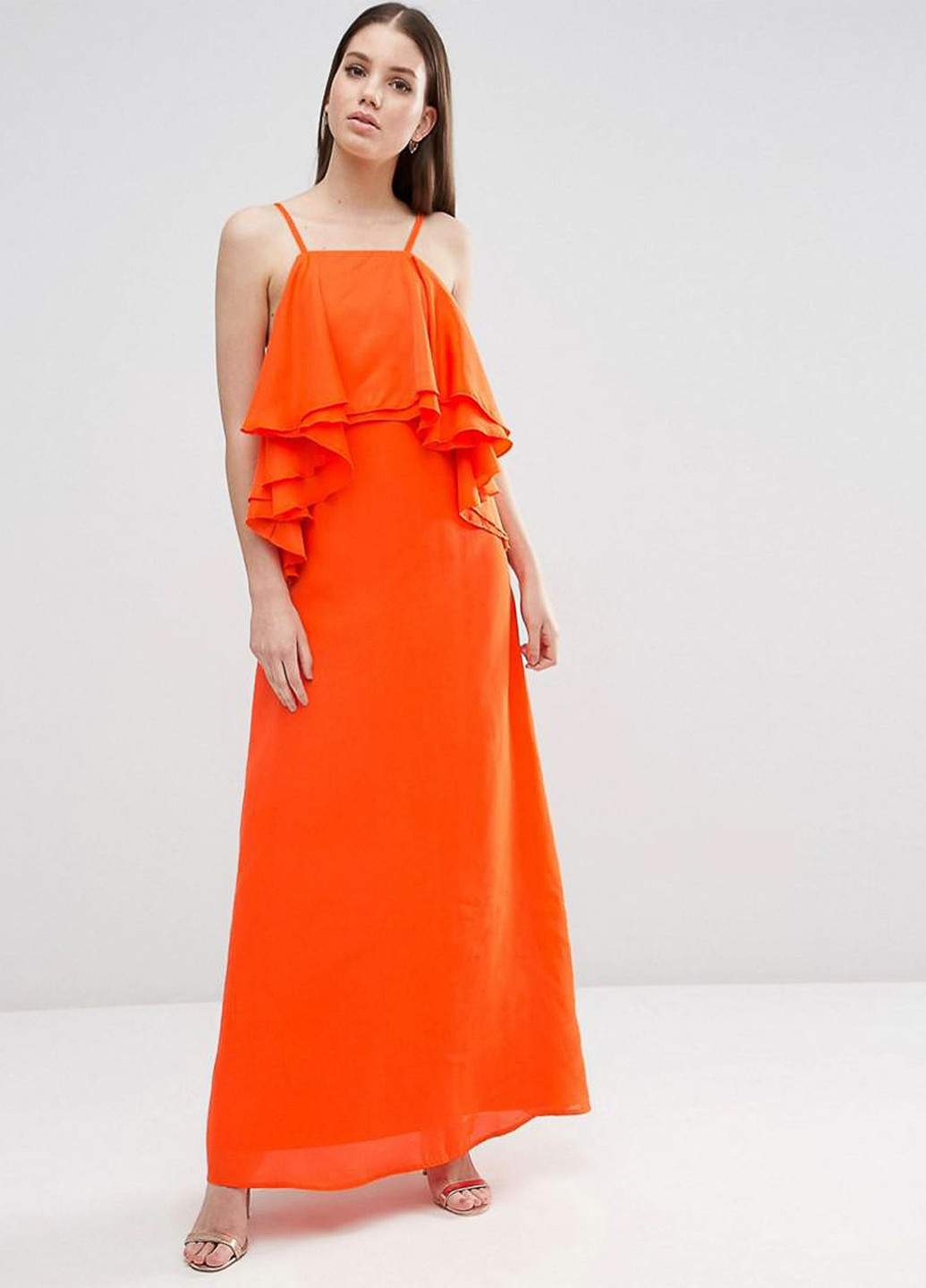 Оранжевое вечернее платье а-силуэт Asos однотонное