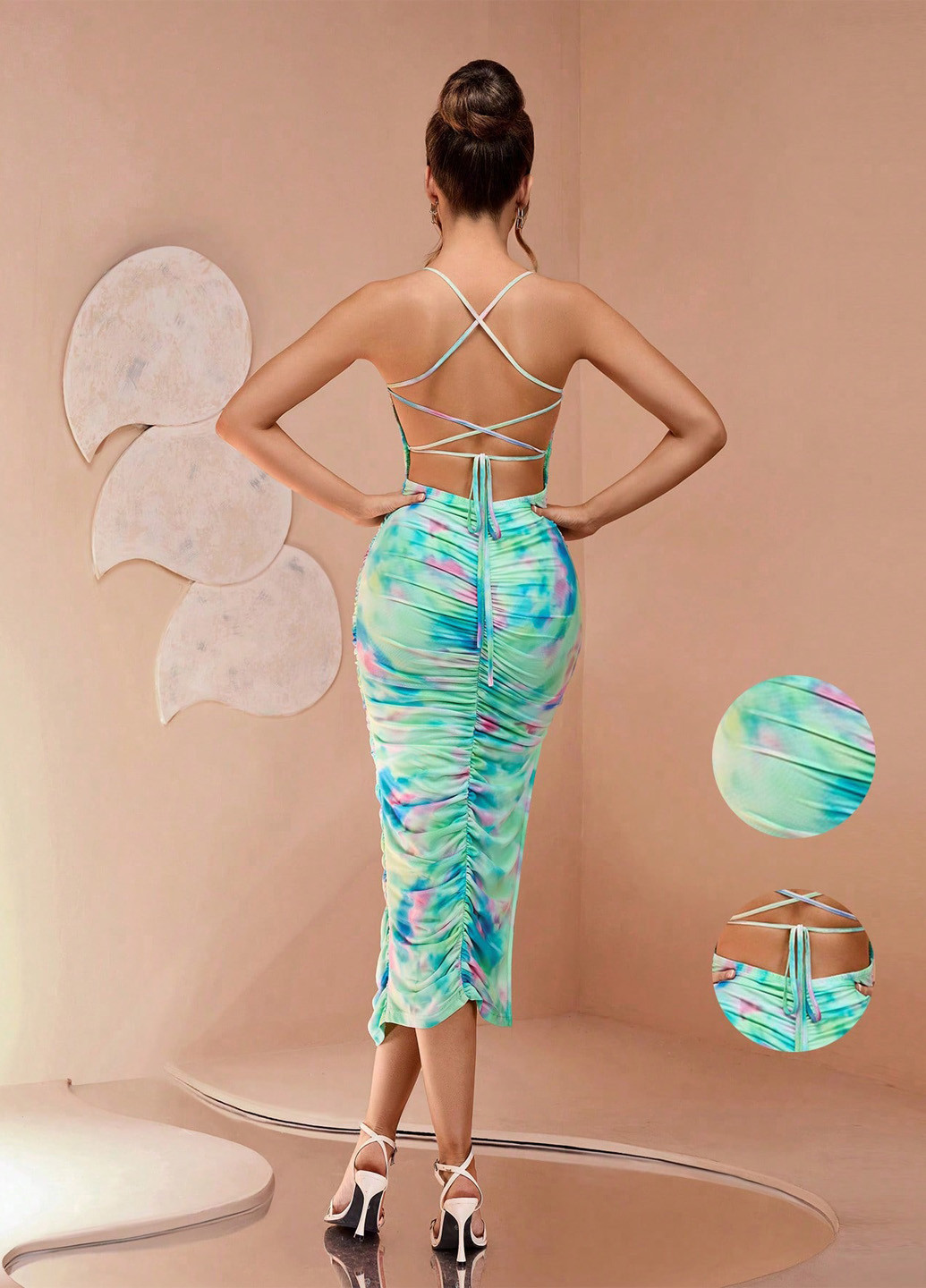 Комбинированное кэжуал платье с открытой спиной SHEIN колор блок