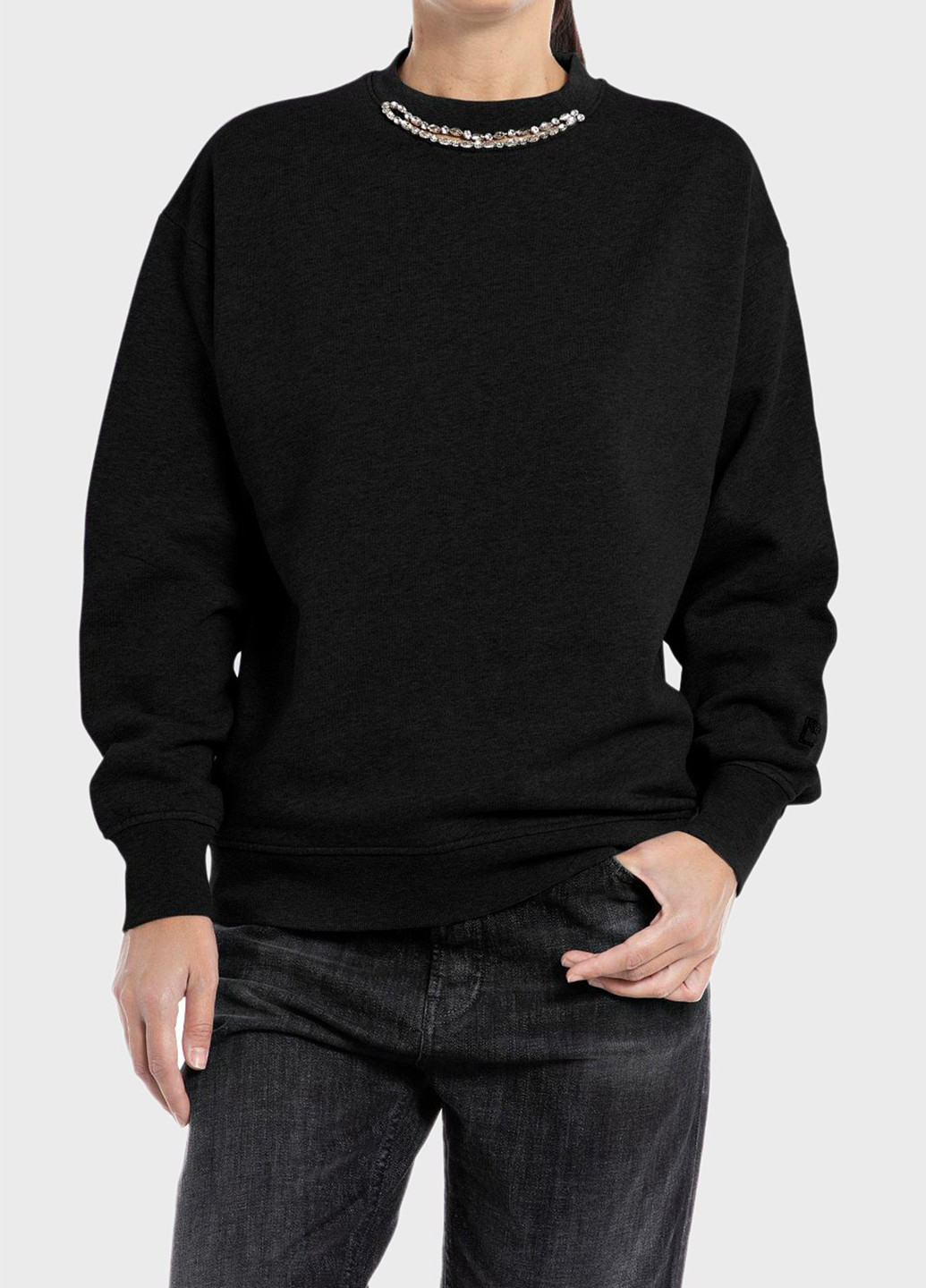 Черный свитшот Replay однотонный камни (315067084)