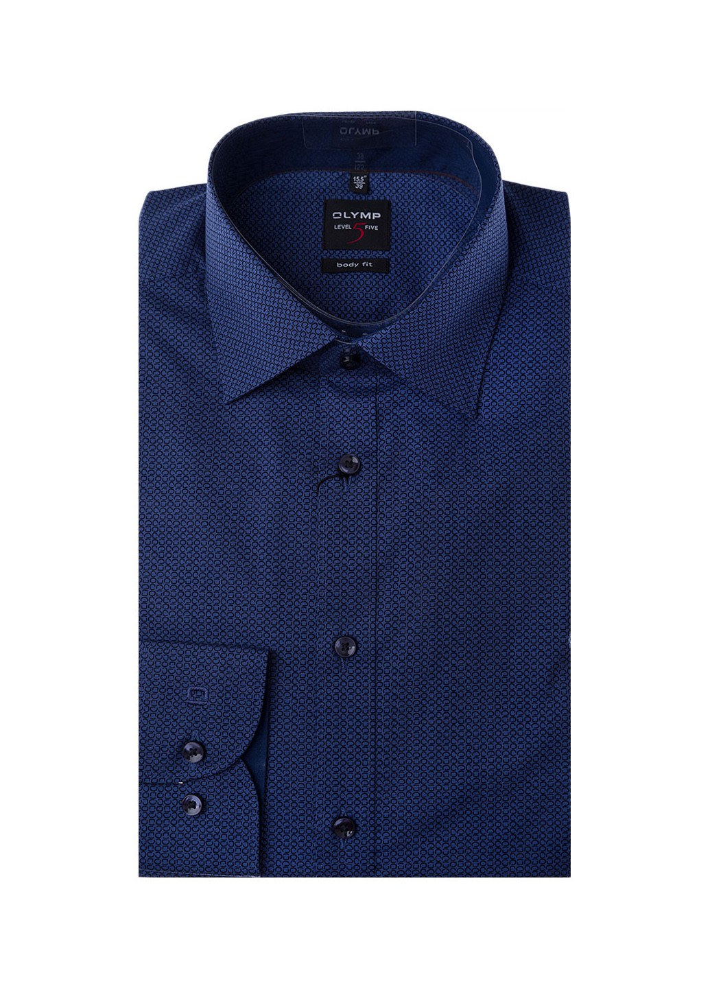 Темно-синяя кэжуал рубашка с геометрическим узором Olymp с длинным рукавом
