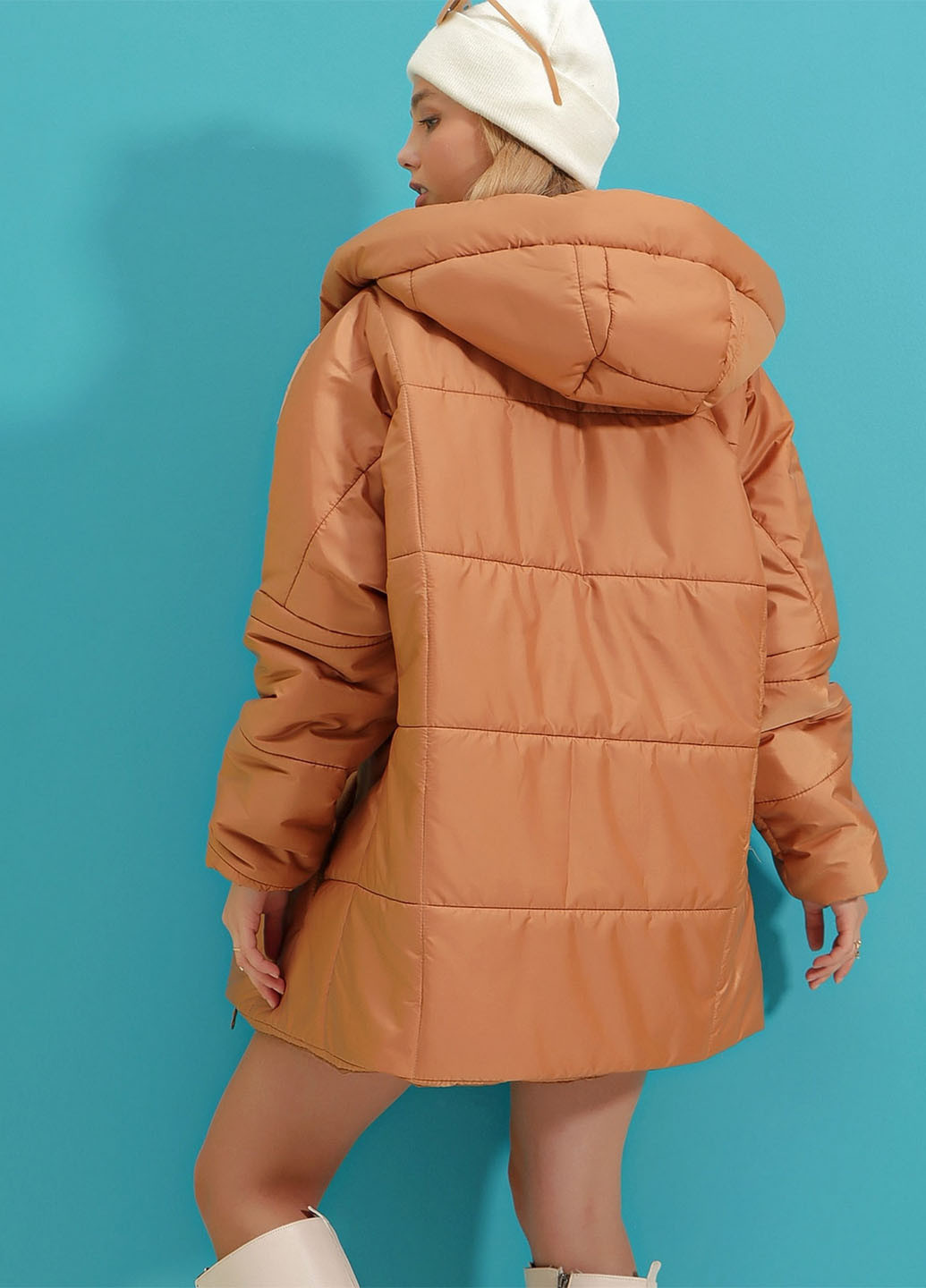 Светло-коричневая зимняя куртка Trend Alacati Stili