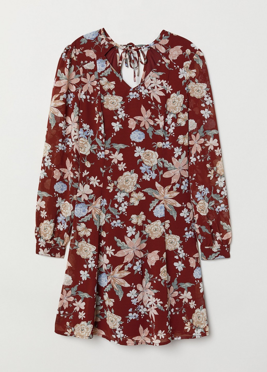 Бордовое кэжуал платье H&M с цветочным принтом