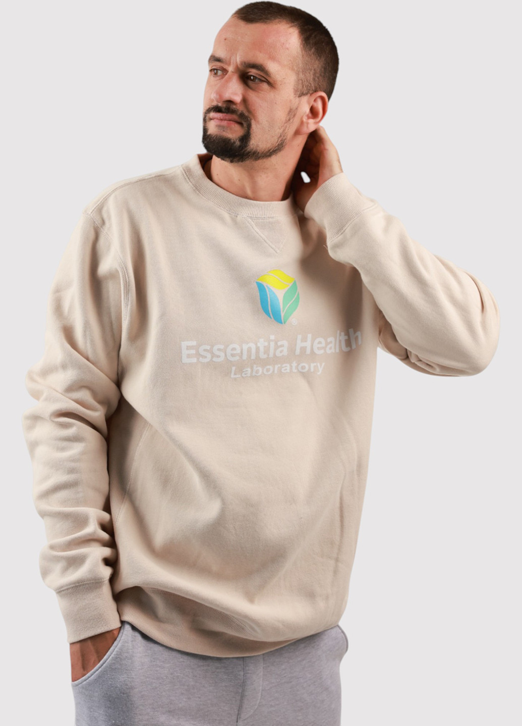 Светло-бежевый свитшот Blue 84 надпись без декора (361422148)