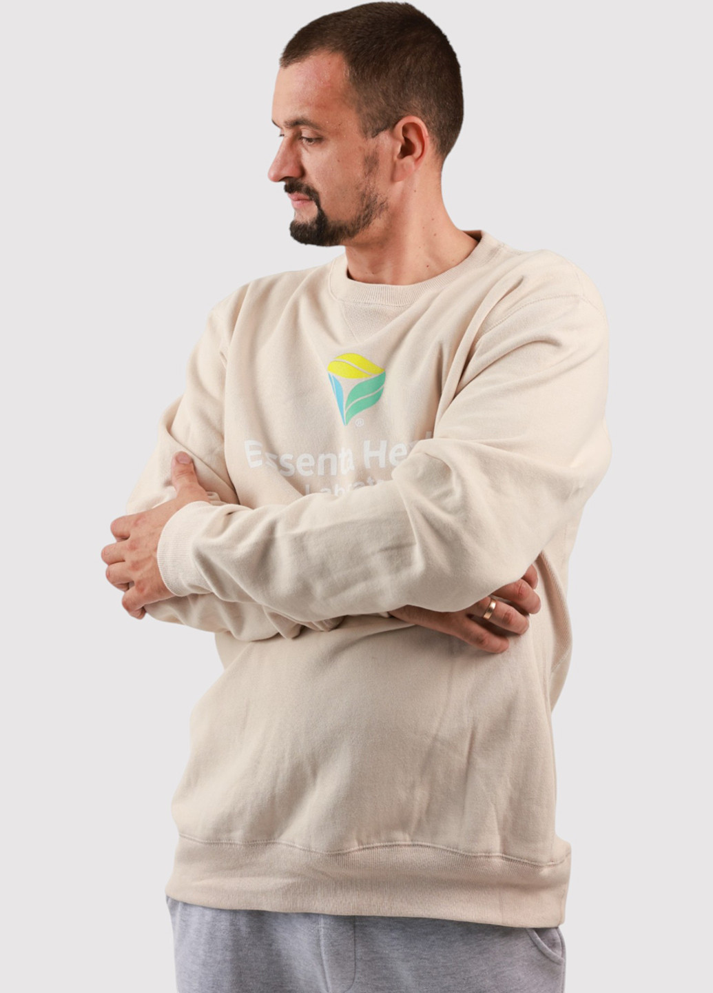 Светло-бежевый свитшот Blue 84 надпись без декора (361422148)