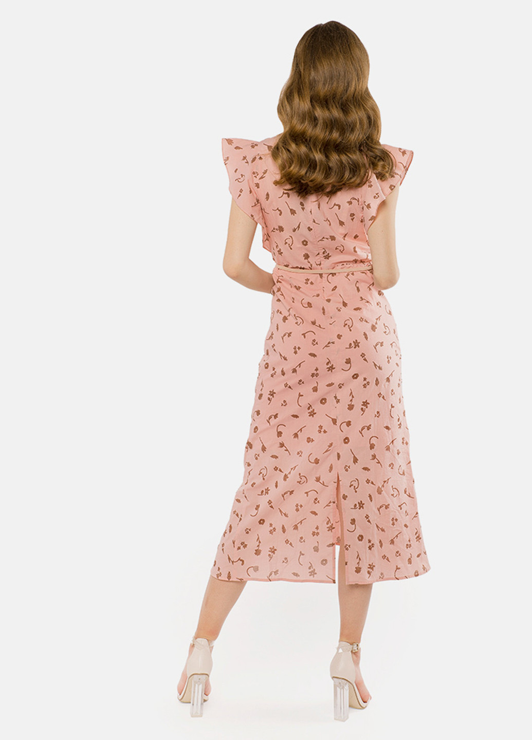 Персикова кежуал сукня MR 520 з малюнком