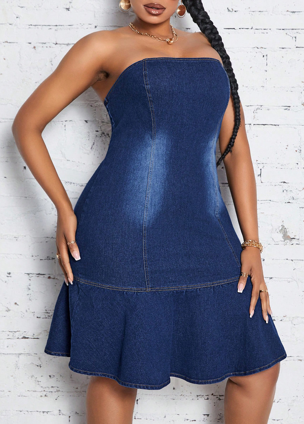 Темно-синя джинсова сукня футляр SHEIN однотонна