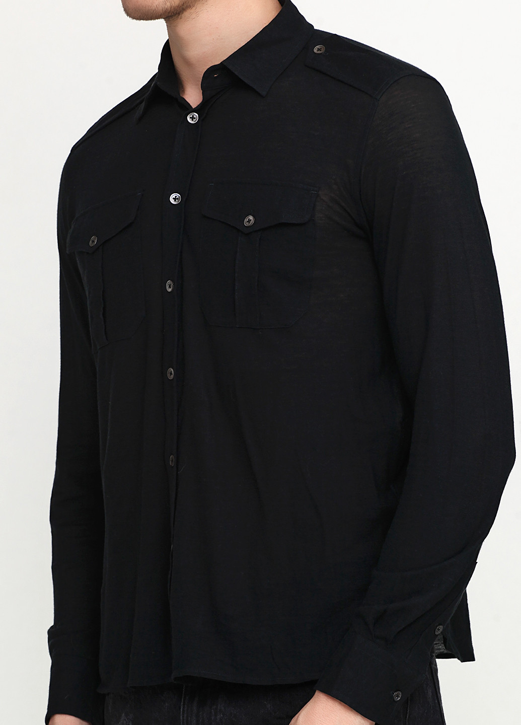 Черная кэжуал рубашка однотонная Ralph Lauren с длинным рукавом