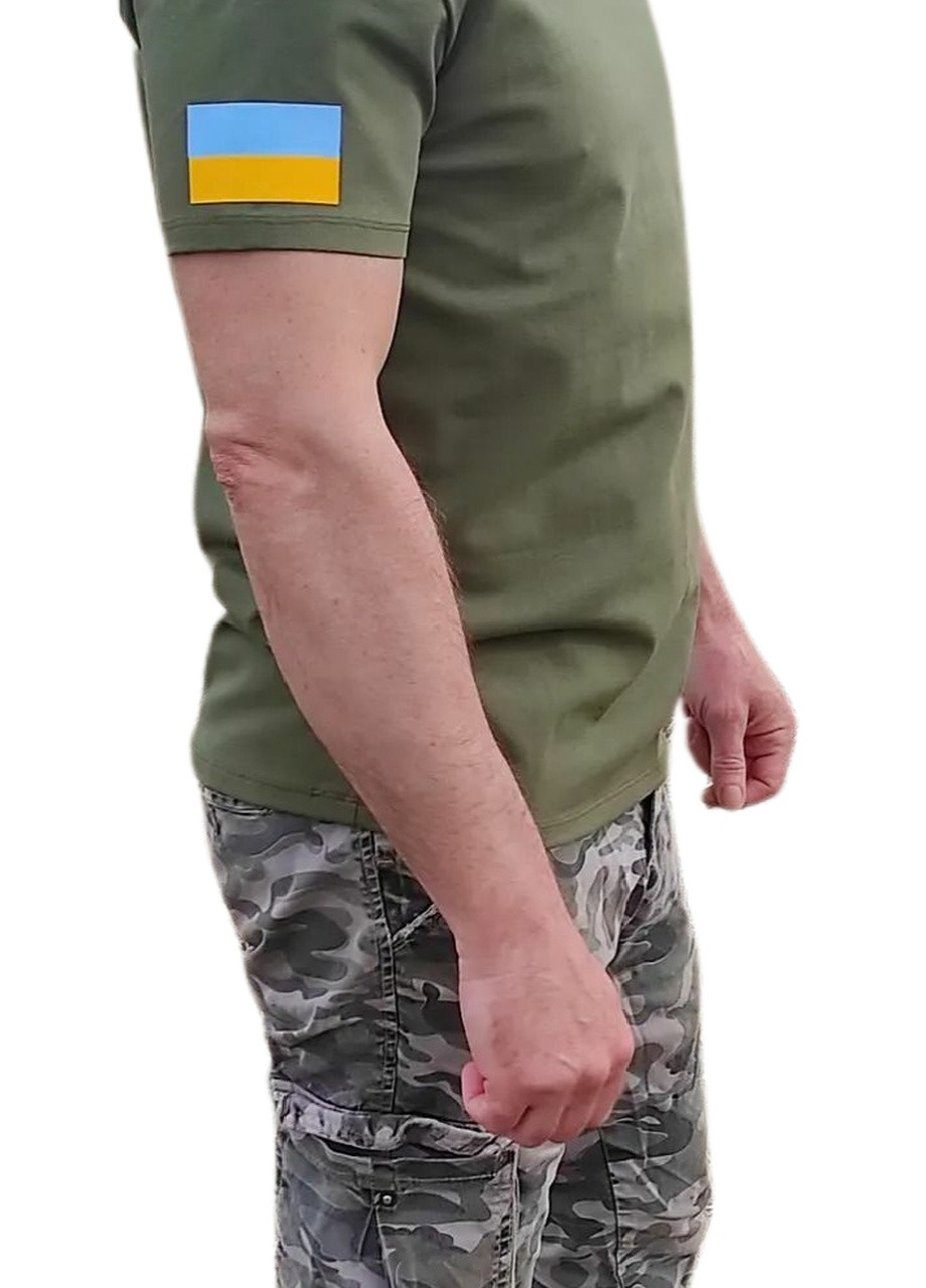 Хаки (оливковая) летняя мужская футболка с флагом и гербом украины с коротким рукавом No Brand