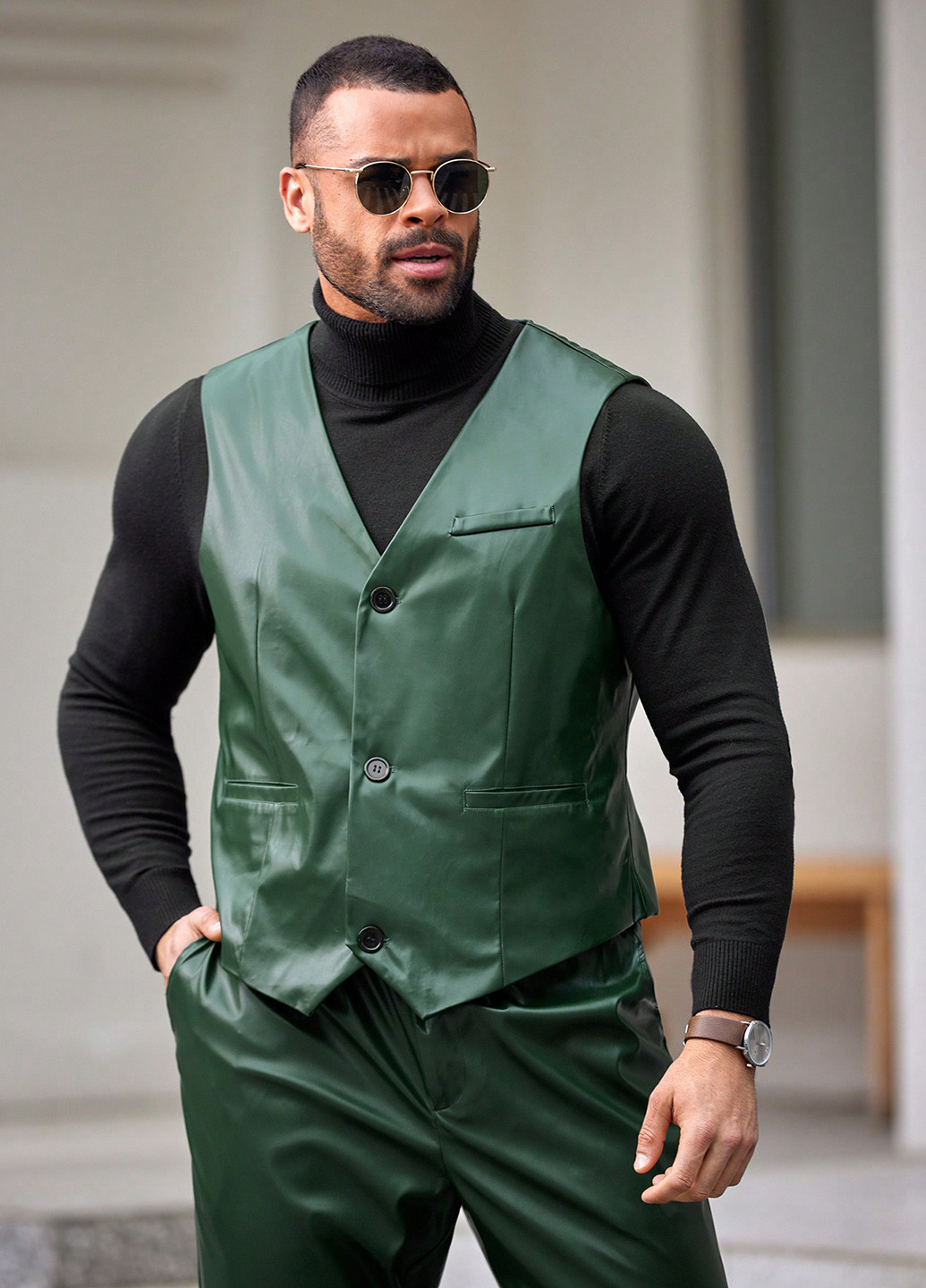 Темно-зелений демісезонний костюм (жилет, штани) брючний SHEIN