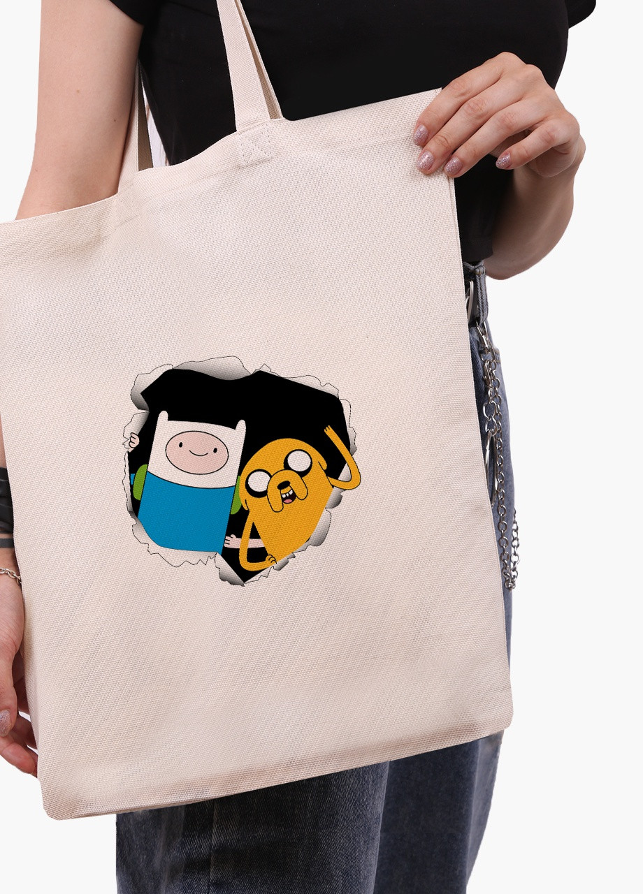 Эко сумка шоппер белая Финн и Джейк пес Время Приключений (Adventure Time) (9227-1581-WT) экосумка шопер 41*35 см MobiPrint (216642213)