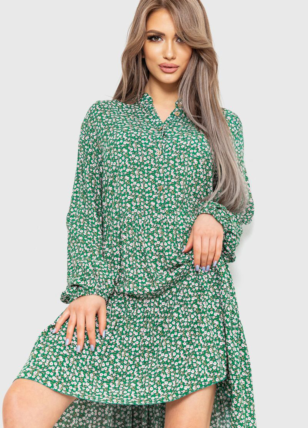 Зеленое кэжуал платье клеш, рубашка Ager с цветочным принтом
