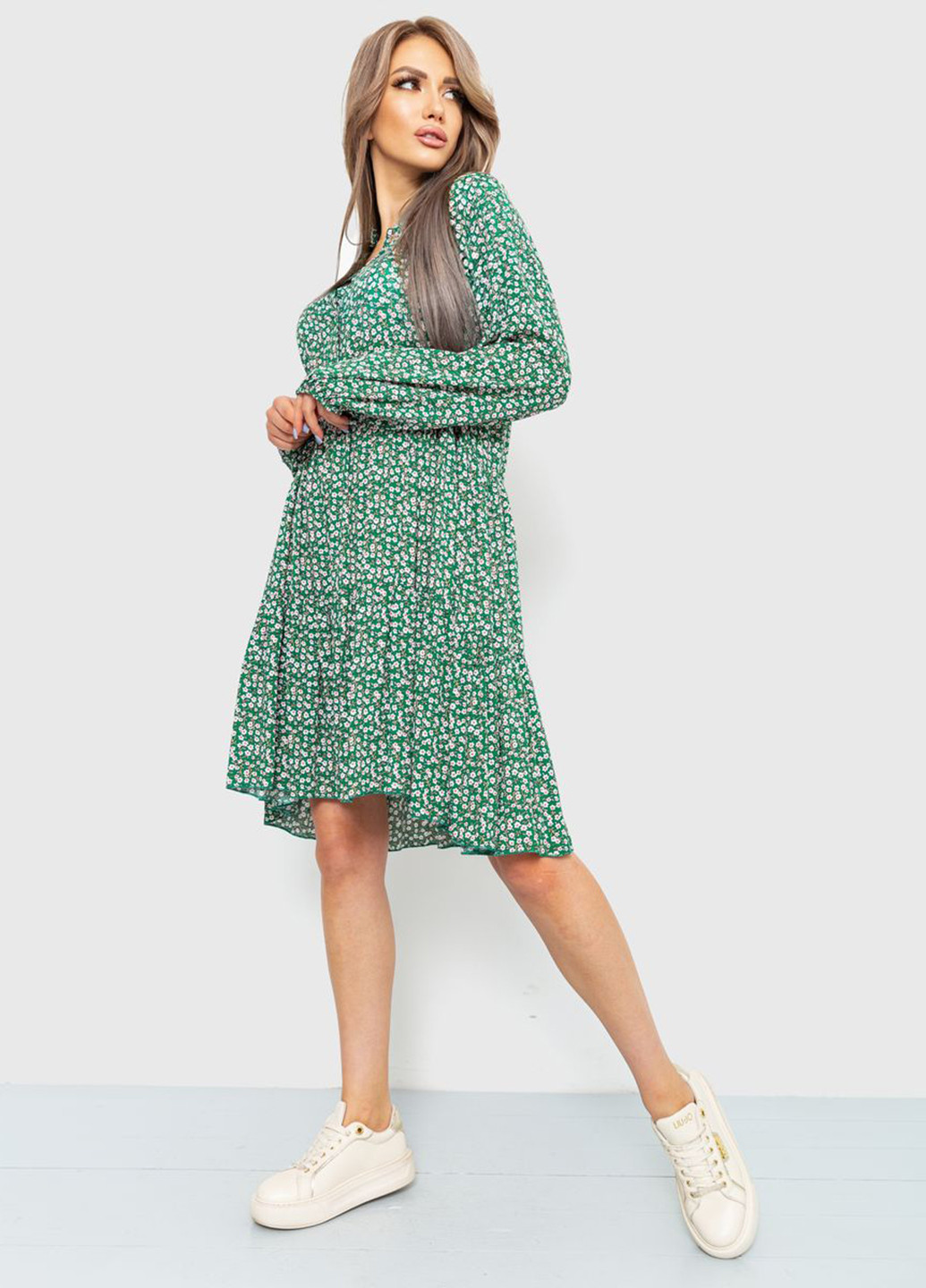 Зеленое кэжуал платье клеш, рубашка Ager с цветочным принтом